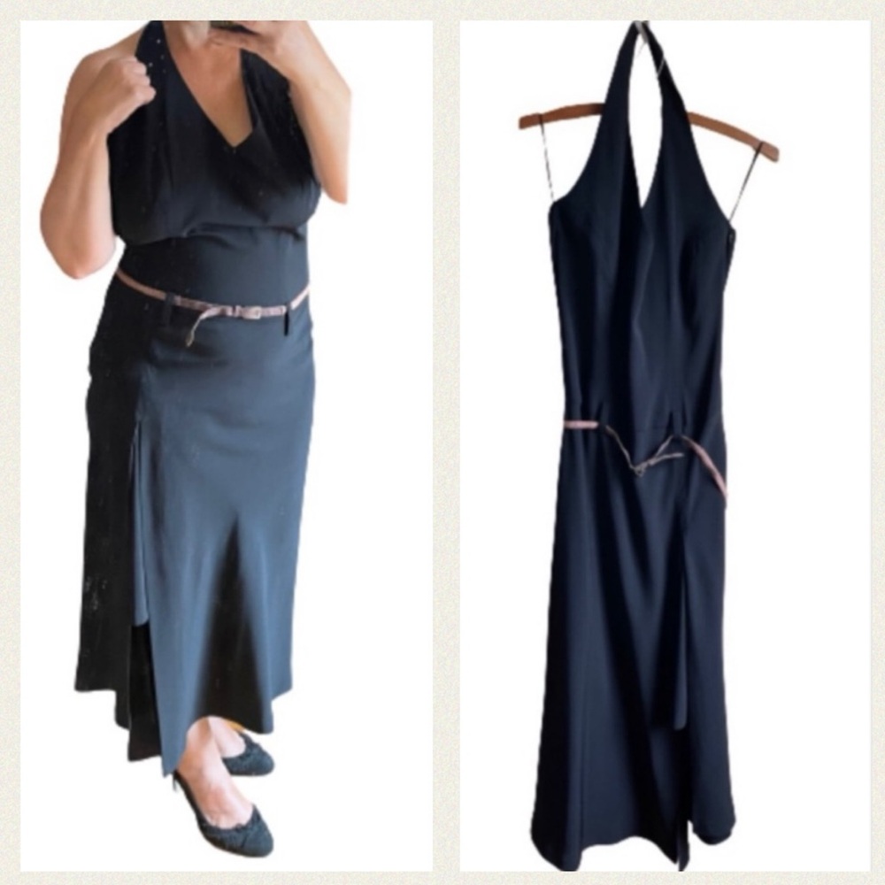 New halter black dress sz 10  NWT asymmetrical hem vent